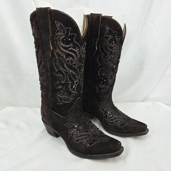 Corral Western Boots Women's Sequins Snip toe Pull on Brown R1152 6.5 - Picture 1 of 9